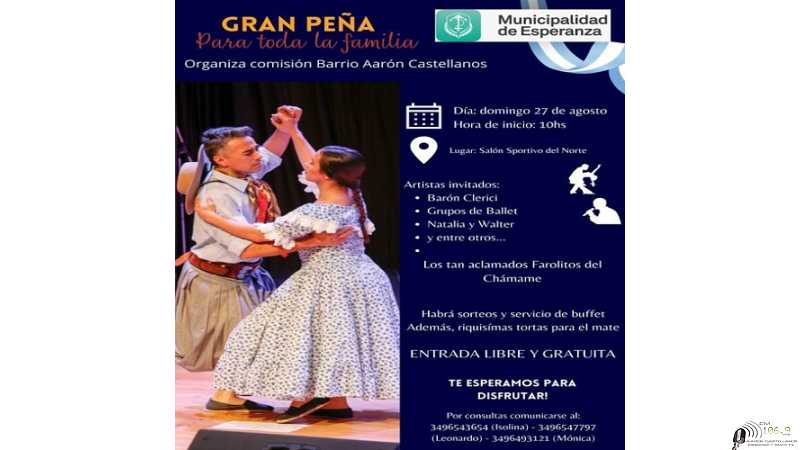Domingo 29 Agosto gran Peña para toda la flia