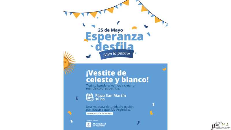 Vestite de celeste y blanco y vení a compartir el desfile cívico.Plaza 