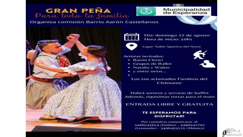 Domingo invitan a la gran peña desde la hora 10 en Barrio Aarón Castellanos