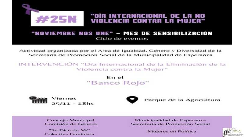 Dia de la no violencia contra la mujer este viernes 25 nov en parque de la agricultura hora 18
