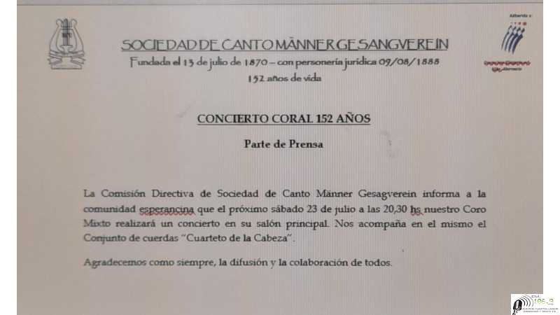 23 julio concierto Coral y cuerdas en Sociedad de Canto de Esperanza