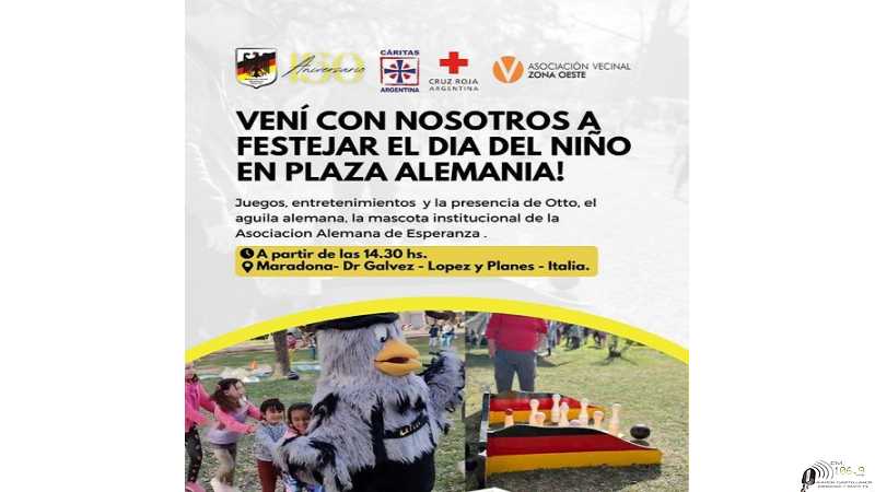 Invitan a festejar el dia del niño en plaza Alemana