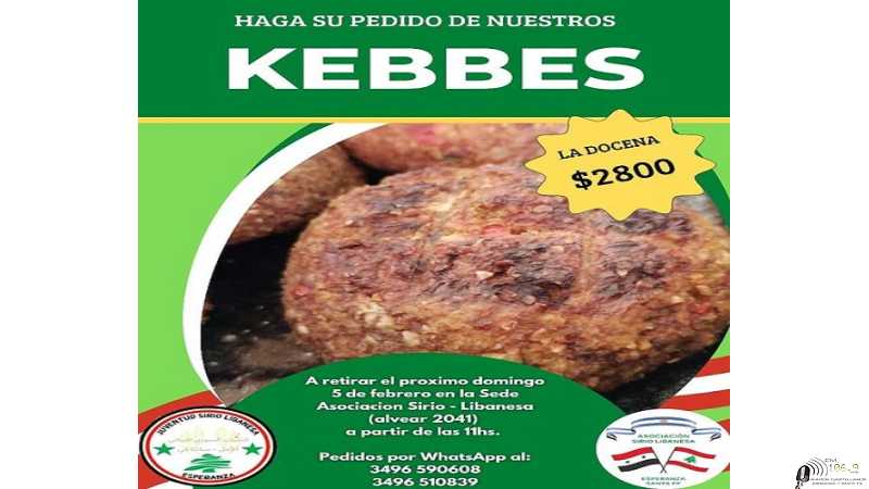 Asociación Sirio Libaneses de Esperanza ofrecen Kebbes para el domingo