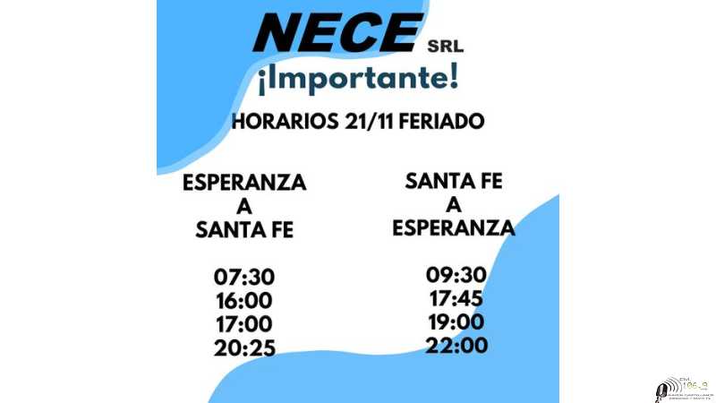 Horario de Empresa el NECE Feriado del lunes 21