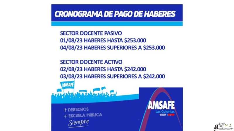 AMSAFE informa cobro de sueldos mes de Julio 2023