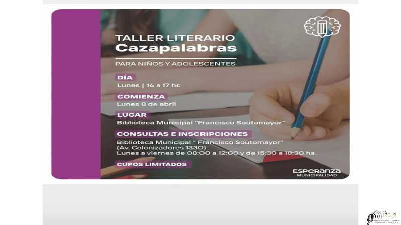 Se encuentra abierta la inscripción para el Taller Literario Cazapalabras.