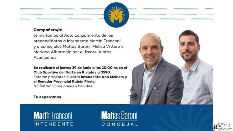 Este Jueves 29 presentan la lista de Martin Franconi y Martín Baroni en Sportivo del norte