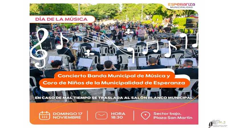 Domingo 17 Noviembre 18 horas concierto de la Banda Municipal de Esperanza