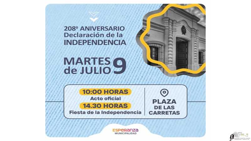 La Municipalidad de Esperanza invita a participar de la celebración de 208° aniversario de la Declaración de Independencia