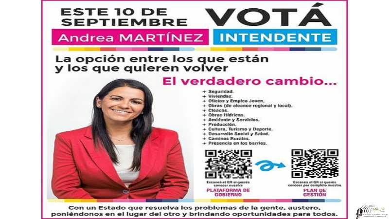 Andrea Martinez solicita su voto el 10 Septiembre, para ser Intendenta de Esperanza