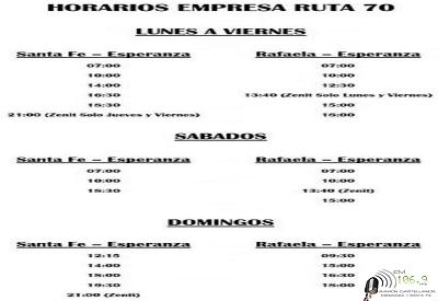 horarios empresa ruta 70